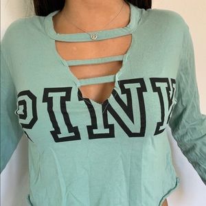 PINK long sleeve cutout crop top